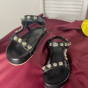 Mystique Boutique Black Sandals with Crystal Embellishments